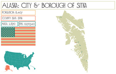 Large and detailed map of City and Borough of Sitka in Alaska, USA.