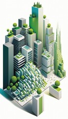 Inspiring architecture, city scale with green buildings. Generative AI