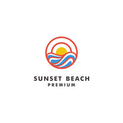 sunset on the beach logo design vector Illustration