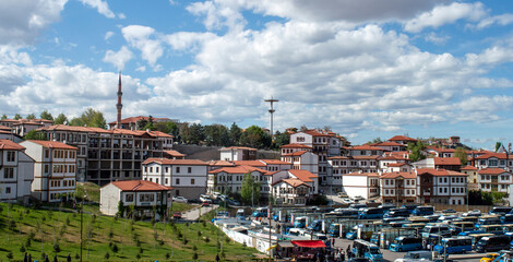 Naklejka premium historical ankara houses and hacıbayram mosque area from ankara castle