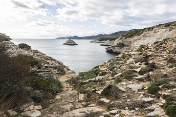 Fototapeta na wymiar Cliff landscape in a bay in Corsica near to Bonifacio during summer