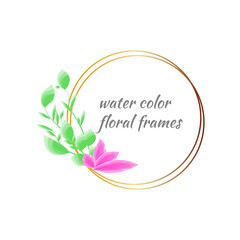 Watercolor frame cute floral golden rectangle vector illustration