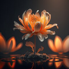 orange lily flower on water, with blur background