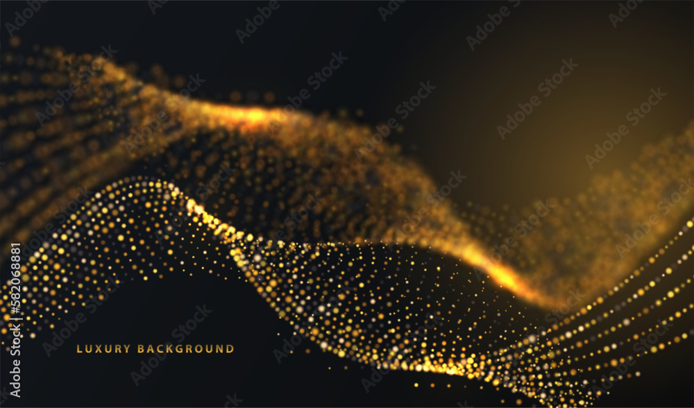 Poster futuristic cyber big data technology and science vector with particles gold dots. glowing abstract i