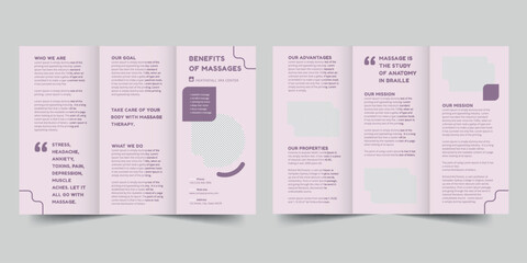 Massage trifold brochure template. A clean, modern, and high-quality design tri fold brochure vector design. Editable and customize template brochure