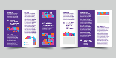 Moving Company trifold brochure template. A clean, modern, and high-quality design tri fold brochure vector design. Editable and customize template brochure
