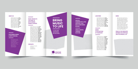 Music Festival  trifold brochure template. A clean, modern, and high-quality design tri fold brochure vector design. Editable and customize template brochure