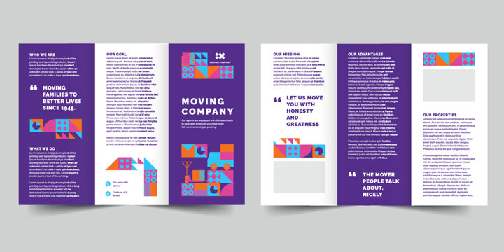 Moving Company trifold brochure template. A clean, modern, and high-quality design tri fold brochure vector design. Editable and customize template brochure