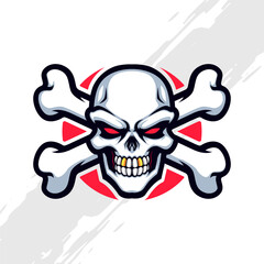 White Skull Mascot Logo with Crossbones Danger Sign