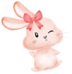 cute sweet kawaii happy smile baby bunny rabbit watercolour cartoon  kid animal spring Easter egg