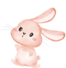 cute sweet kawaii happy smile baby bunny rabbit watercolour cartoon  kid animal spring Easter egg
