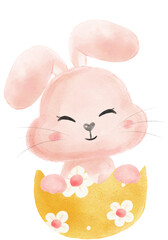 cute sweet kawaii happy smile baby bunny rabbit watercolour cartoon  kid animal spring Easter egg