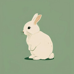 Drawing of a white rabbit on a green background. The concept of the generated AI for the Easter holiday, or for the design of postcards and printing.