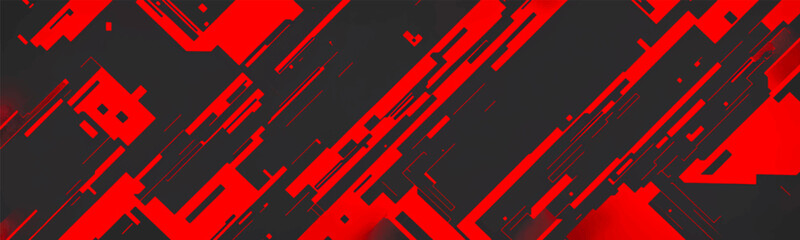 Futuristic red and black gaming background with metallic silver and overlapping shapes, perfect for twitch or social media banners. Vector
