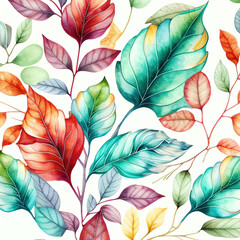 leaf pattern on a white background in watercolor style generated AI. Illustration for design, postcard or print.