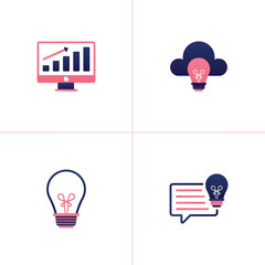 Icon vector of sales growth progress report software, ideas and clouds, lamps and light bulbs, ideas in conversations and comments. can be used for company websites, poster ads, startup banners, apps