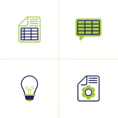 Icon vector of financial documents with tables, comments or feedback corrections for worksheets, ideas and lights, documents with gears for settings. can be used for company websites, poster ads, apps