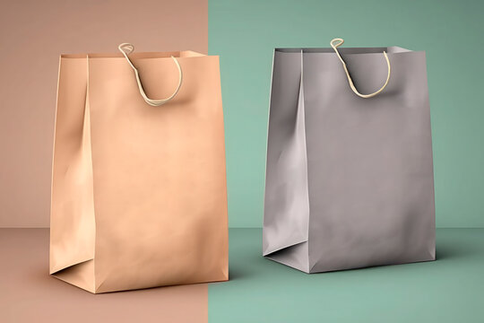 AI GENERATIVE, gray and orange shopping bag mock-up on neutral background