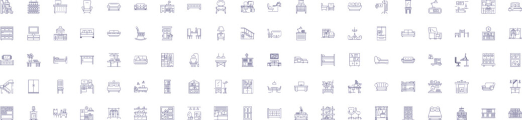 Furniture line icons signs set. Design collection of Chair, Table, Desk, Couch, Sofa, Bed, Unit, Ottoman outline concept vector illustrations