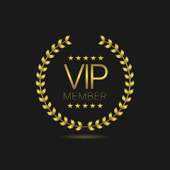 Vip member golden laurel wreath vector label