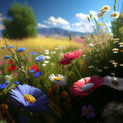 Beautiful field of flowers summerday photo realistic