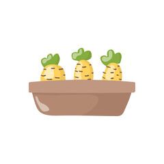 Vector single clipart carrots in a pot. Hand draw style. In color. On a white background.