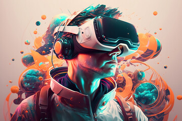 Virtual reality technology vr headset metaverse concept idea. Ai generated. Not made from an actual person