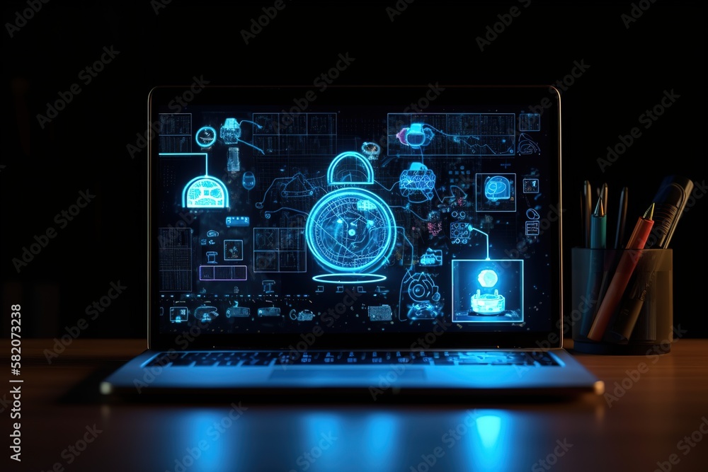 Aufkleber abstraction teaching computer technology on a laptop. futuristic, modern illustration. innovative te