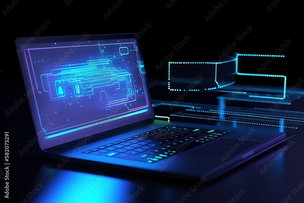 Poster programming, software testing on a laptop.futuristic, modern illustration. innovative technologies. 