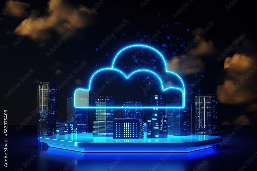 Poster the concept of cloud computing.futuristic, modern illustration. innovative technologies. generative 