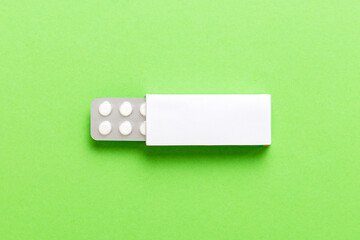 Blank White Product Package Box Mock-up. Open blank medicine drug box with blister top view
