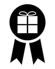 Schwarze Plakette mit Geschenk: Prämie oder Überraschung