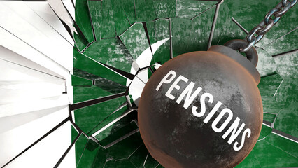 Pakistan and Pensions that destroys the country and wrecks the economy. Pensions as a force causing possible future decline of the nation,3d illustration