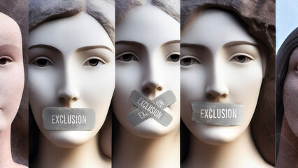 Exclusion and silenced women. They are symbolic of the countless others who has been silenced simply because of their gender. Exclusion that seek to suppress women's voices.,3d illustration