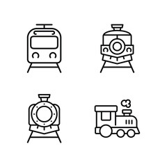 Train outline icon set isolated on white background