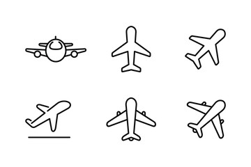 Plane outline icon set isolated on white background