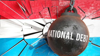 Luxembourg and National debt that destroys the country and wrecks the economy. National debt as a force causing possible future decline of the nation,3d illustration
