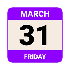 31 March, Friday. Date template. Useful design for calendar or event promotion. Vector illustration EPS 10 File