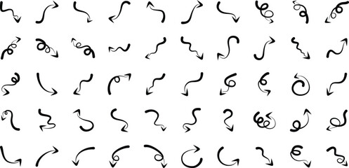 Hand Drawn Arrow Design black symbol 50 Set
