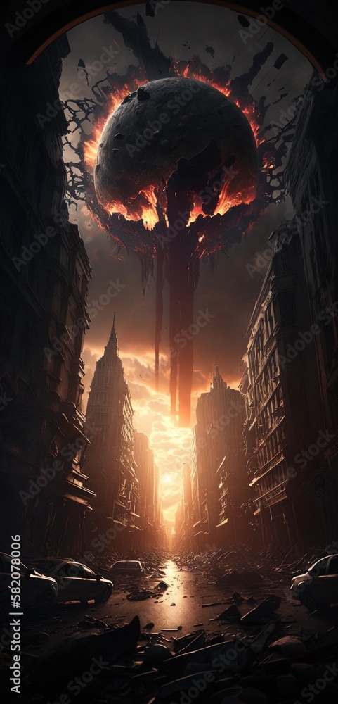 Poster digital artwork depicting the end of the world as we know it generative ai