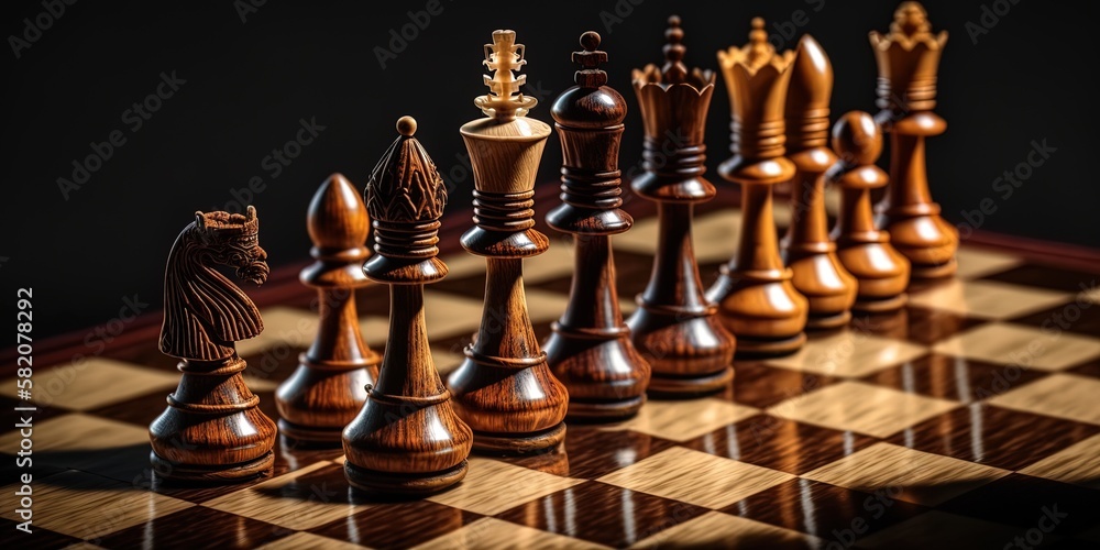 Poster a top-down view of the chessboard and pieces generative ai