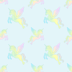 Fototapeta na wymiar Seamless pattern with winged unicorns.