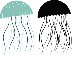 jellyfish on a white background with a silhouette isolated, vector © zolotons