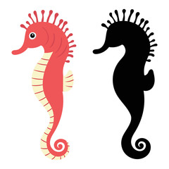 Fototapeta premium seahorse on white background with silhouette isolated, vector
