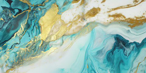 Fototapeta na wymiar Abstract mint green and golden marble background, panoramic AI generative banner