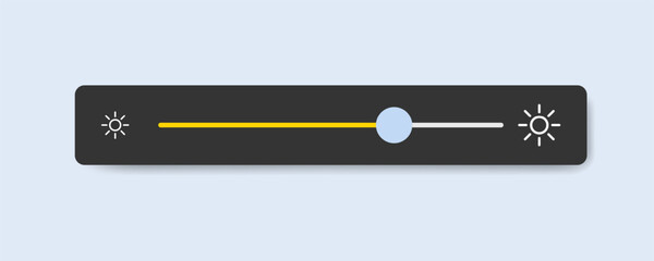Brightness control. Flat, black, orange, brightness slider. Vector illustration.