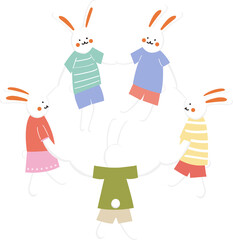 colorful rabbit joined hands and formed a ring