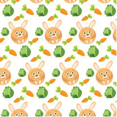 Naklejka premium Pattern on a white background with bunny cabbage and carrots. Very suitable for fabric and children's clothing.