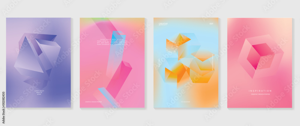 Wall mural abstract gradient background vector set. minimalist style cover template with vibrant perspective 3d