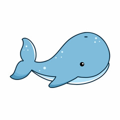 Cute whale on white background. Illustration for children. Cartoon. Sitker in doodle style.